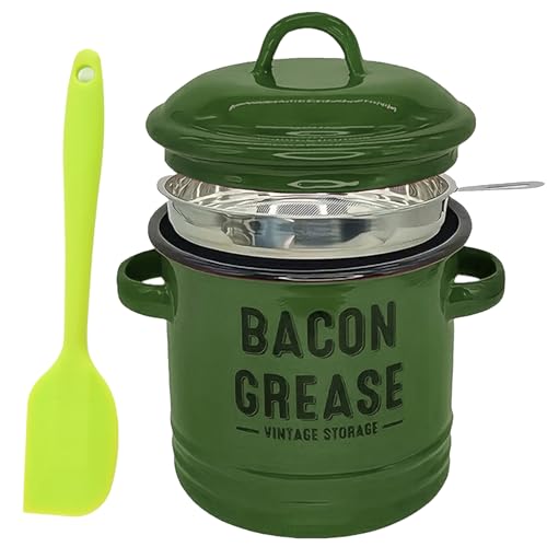 Contenedor De Grasa De Tocino: Recipiente De Grasa De Tocino Con Espátula | De Grasa De Tocino Con Colador | Contenedor De Aceite De Grasa De Doble Manija | Gran Capacidad De Ahorro De Cocina