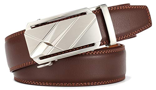 Image of Lingli Men's Belt,Ratchet Dress Belt with Automatic Buckle Brown /Black-Trim to Fit-35mm wide