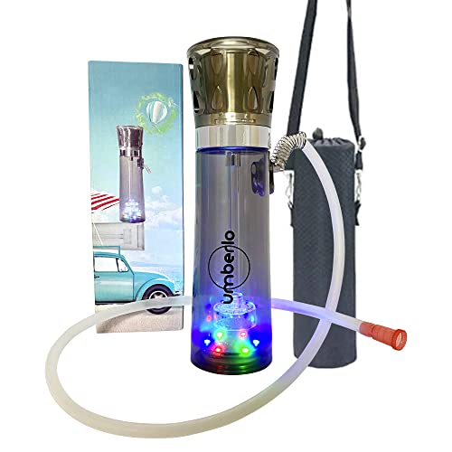 Umberlo Hookah, Portable Hookah Set with Everything, Hookah Accessories with Hookah Bowl, Hose, Tip and Traveling Case. Mini Hookah Shisha, Modern LED Hookah, Small Hookah for Car (Gray)