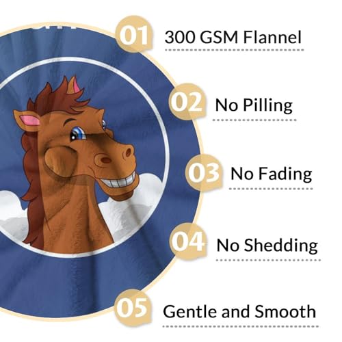 Mercuryelf Horse Blanket Gift - 30x40 Inches Funny Throw Blankets for Kids - Blue Soft, Fuzzy & Warm Throws for Lap, Crib