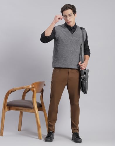 Image of Monte Carlo Off White Solid V Neck Sweater | Warm Woolen Pullover for Men | Soft Comfortable Knitted Winter Wear Sweater for Men's