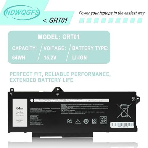 Image of GRT01 Laptop Battery 15.2V 64Wh for Dell Latitude 5421 5431 5521 5531 Precision 3470 3561 3571 3591 Alienware m17 R5 AMD R05P0 0P3TJ VXD57
