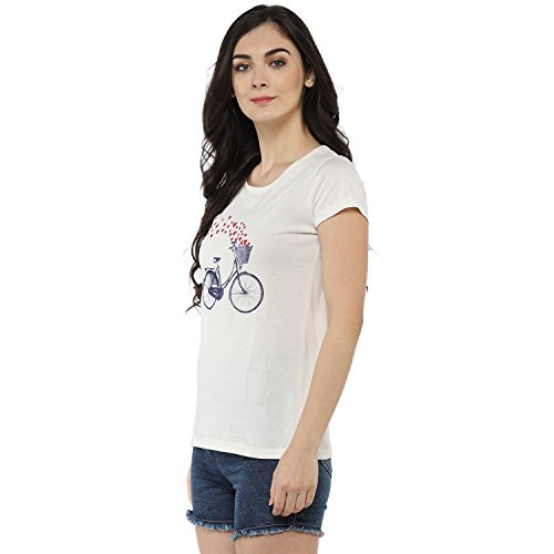 Image of Modeve Women Printed Cotton Blend Half Sleeve Round Neck T-Shirt for Summer