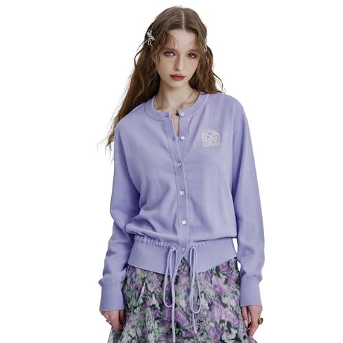 Womens Button-Down Cardigans Knit Stretchy Sweaters Drawstring Lightweight