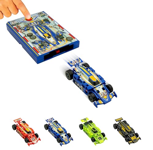 FLAT 2 FAST Original Speed Card Racer – Flat Car Racer and Pocket Size Racecar Launcher with Real Rubber Tires for High-Speed Racing – Load, Launch, Race! – Cobalt Blue