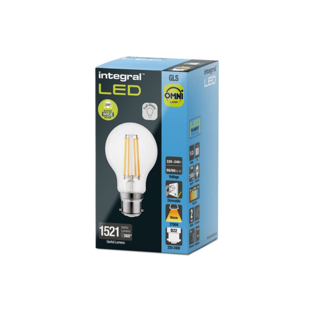 Integral LED Clear Omni Filament GLS Dimmable B22 11.2W 1521Lm 2700K Warm White (1) - Image 3
