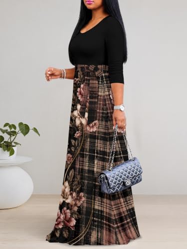 Image of PinkPatty Women's Plus Size V Neck Long Sleeve Wrap Maxi Dress with Belt | Flowy belted maxi dress for travel, vacations, weddings, dinners, church, parties, and everyday elegant wear