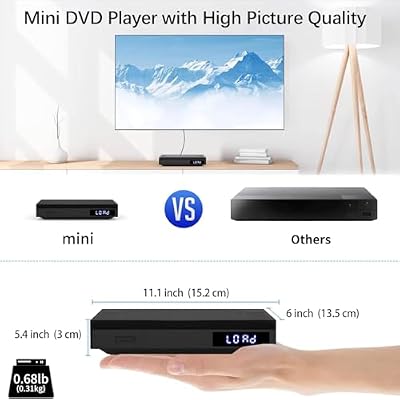1080P HD Mini DVD Players for TV, All Region Free DVD Player, Supports HDMI/RCA/USB/AUX, Memory Playback & Remote Control, NTSC/PAL