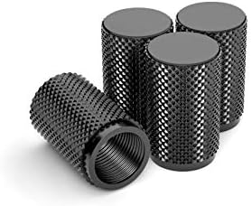 STEEL HAWK Precision CNC Machined Stainless Steel Extended Knurled Tire Air Valve Caps, Wheel Tyre Stem Covers for Cars- 4 Pack-PVD Black