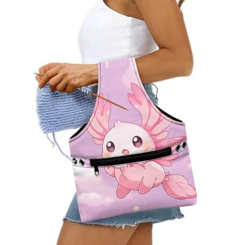 Image of Axolotl Yarn Bags for Crocheting Portable Knitting Bag Pink Yarn Storage Organzier Holding Knitting Needles,Small