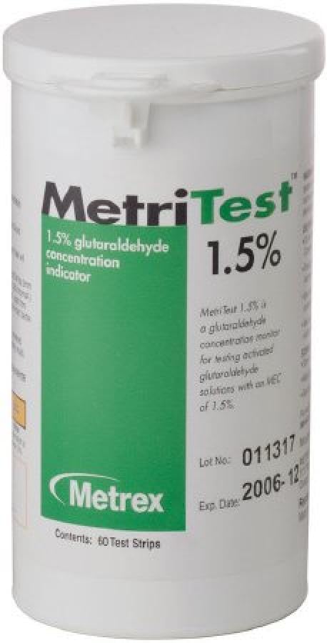 Metrex MetriTest Glutaraldehyde Concentration Indicator, 1.5% Glutaraldehyde, 60 Test Strips per Bottle, 2 Count, #10-303, #10-303 CS