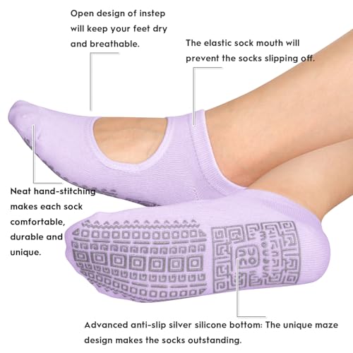 Image of unenow Non Slip Grip Yoga Socks for Women with Cushion for Pilates, Barre, Home