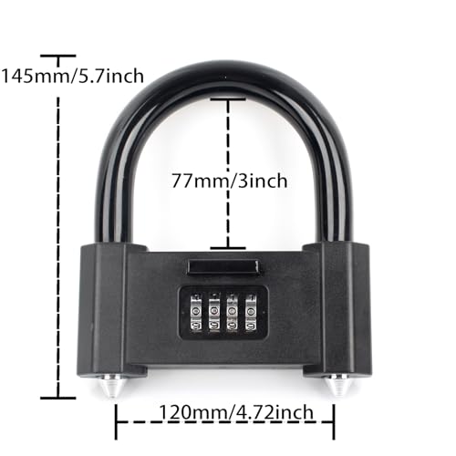 Image of 4 Digit Combination Lock, 5.7in Outdoor Combo Lock Weatherproof,16mm Thickness Uncuttable Bike Locks, for Bike, Bicycle, Escooter, Motorcycle, Gym Locker, Gates, Wheel, Suitcase, Black
