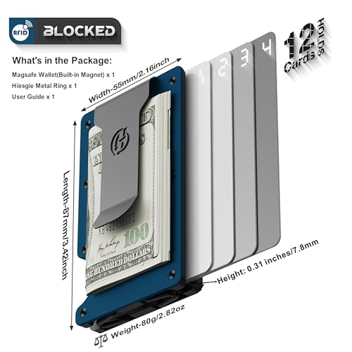 Compatible with MagSafe Wallet, Slim Wallet for Men with Money Clip, Rfid Blocking Metal Card Holder, Minimalist Magnetic Wallet Compatible with iPhone 16/15/14/13/12 Series - Navy Blue2