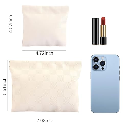 LYDZTION 2 Pieces Checkered Leather Makeup Bag Set for Women, Portable Cosmetic Bag Travel Toiletry Bag Organizer Waterproof Small Makeup Bag Aesthetic Accessories Storage Bag for Women-White2