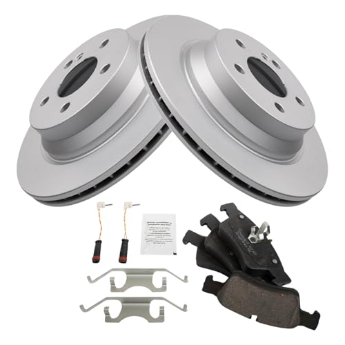Image of TRQ Rear Brake Pad & Rotor Ceramic Coated Rotors Compatible with 2003-2006 Mercedes-Benz E500 2004-2006 E320 2006 CLS500 2006-2016 E350 2007-2011 CLS550 2007-2009 E550 2013-2016 E400 2015-2016 CLS400