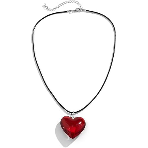 FunBoat Chunky Puffy Heart Necklace - Queen of Hearts Accessories - Big Glass Heart Goth Choker Pendant Necklace for Girls Teens Women