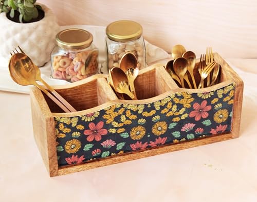Image of Monstera Hut - Wooden Cutlery Holder| Spoon Stand For Kitchen | Utensil Holder for Kitchen Counter | Wooden Storage Organiser (30 *10*10 cm)