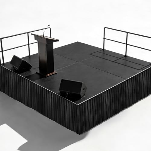 AIHSUMC 16 ft x 28 Inch Black Stage Skirting Portable Wrinkle-Free Platform Skirting Ruffle Satin Table Skirt with Adhesive Strip for Parties Events Wedding Ceremony