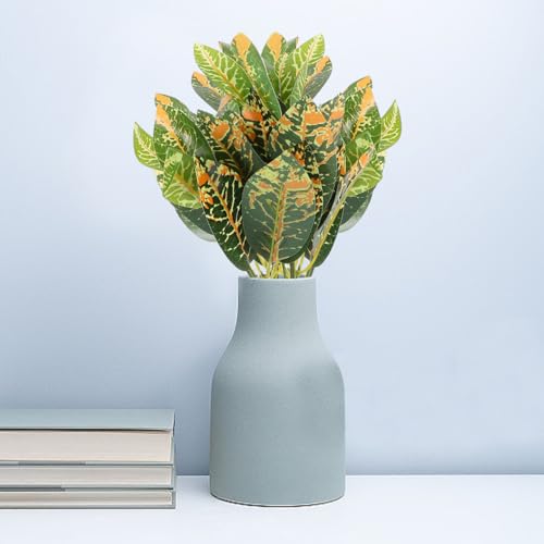 Image of balacoo 4 pcs Artificial Croton Plant Stems 12.59in Faux Tropical Plants Lifelike Greenery for Home Office Wedding Party Indoor and Outdoor Decor