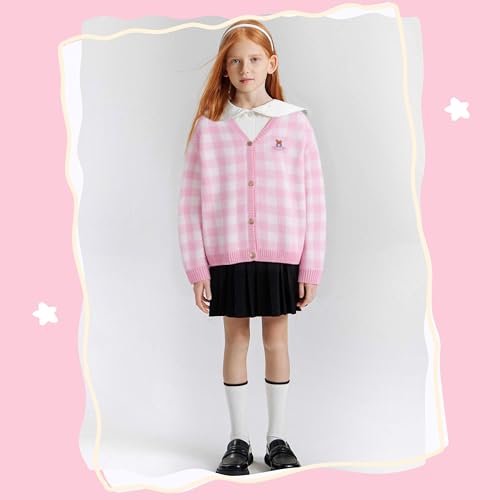 Image of Kawaii Cartoon Cardigan Sweaters for Women Girls Long Sleeve Open Front Knit Cardigans Plaid JK School Uniform