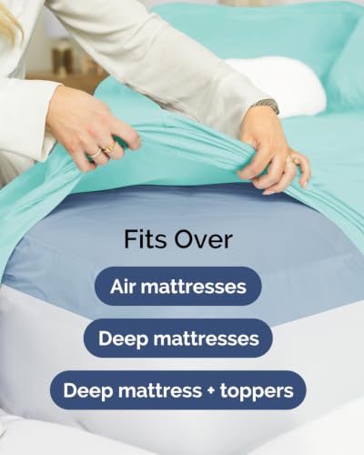 Image of CGK Linens 2 Pack Extra Deep Cal King Fitted Sheets - Spa Blue