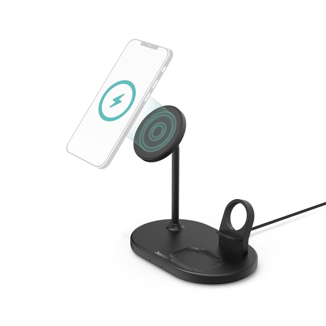 Hama MagCharge - Caricatore wireless per Apple iPhone, Apple AirPod, Apple Watch (stazione di ricarica induttiva con Quick Charge 15 W, ricarica wireless magnetica per Apple MagSafe e Hama MagLine)