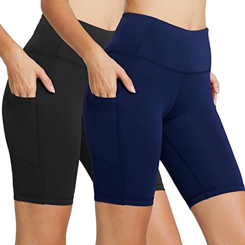 BALEAF Women's 8" High Waist Biker Workout Yoga Running Compression Exercise Shorts Side