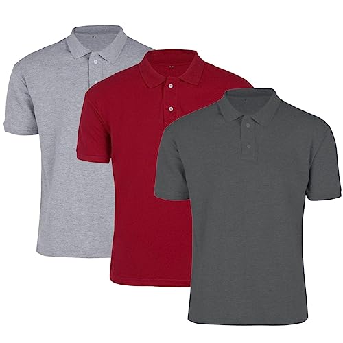 Kit 3 Camisas Gola Polo Masculina Piquet Básica Lisa (as2, alpha, l, regular, Mescla, Vinho, Chumbo)