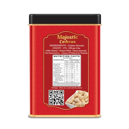 Image of DRIFRUTZ Majestic Cashew W180 | 250g Tin Pack | Whole Cashew Kernels | Suitable for Gourmet Preparation, Thoughtful Gifting, Tasting Platters, and Protein-Rich Indulgence