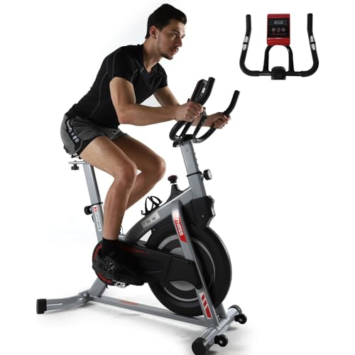 Heimtrainer Fahrrad Indoor Fitnessbike Hometrainer Fahrrad, Indoor Bike mit Herzfrequenzmonitor&LCD Monitor, Exercise Bike, Ergometer Fahrrad Verstellbarer Lenkrad, Fitnessbike für Zuhause