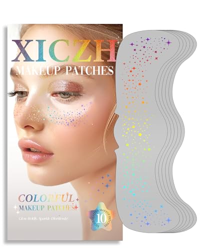 Image of Makeup Patches, Holographic Multichrome Stickers Temporary Face Tattoos, Body Face Glitter for Women Girls, Country Concerts Singer Festival Rave Accessories (iridescent - 10 pcs)