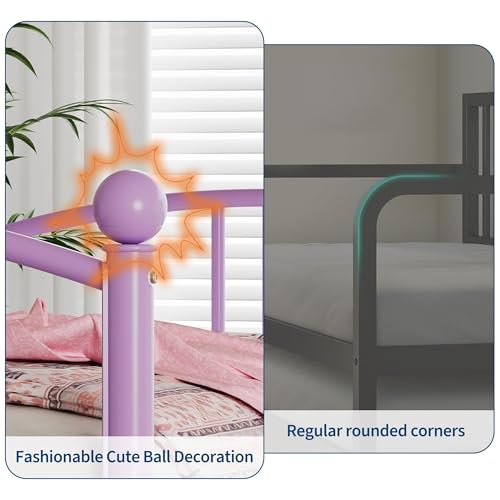 Image of Garvee Twin Metal Daybed, Metal Sofa Bed Frame with Arched Headboard, Guest Sofa Bed with Steel Slat Support, No Box Spring Required, Easy Assembly, Purple
