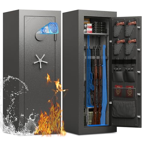 KAER Fireproof 20 Gun Safe with Biometric & Backlit Keypad | 45 Min 1400°F Protection | 5+2 Steel Locking Bolts for Home Defense Firearm & Ammo Storage for Home Defense Firearm & Ammo Storage