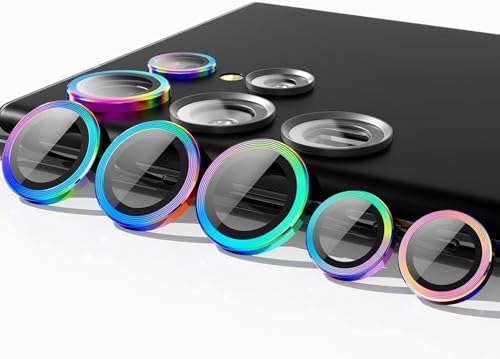 Image of Skinomi Camera Lens Protector Compatible with Samsung Galaxy S23 ultra 5G [Anti-Scratch] Premium Tempered Glass Film Aluminum Alloy Lens Ring Cover, Rainbow Titanium