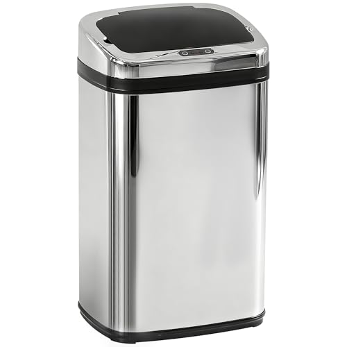 HOMCOM Poubelle de cuisine automatique 30L en acier inoxydable, poubelle à capteur de mouvement sans contact avec couvercle, fonctionne sur piles, pour maison, bureau,...