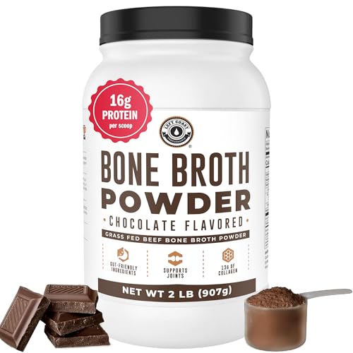 Bone Broth Protein Powder, Chocolate, Grass Fed 2lbs, 42 servings 16g protein, 13g Collagen. Low Carb, 2 net Carb, Dairy Free, Keto Friendly Bone Broth Protein Supplement with Collagen Types I & III
