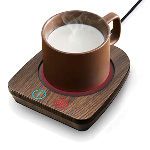 Calentador de tazas con 3 ajustes de temperatura (hasta 150 °F), calentador de tazas de café Jichenfang, escritorio, regalo ideal para los amantes del café (grano de madera) Cover