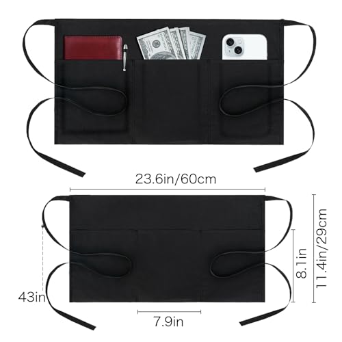 Image of BOHARERS Cotton Server Aprons 2 Pack Waiter Waitress Apron Short Apron with Pockets Restaurant BBQ 12 Inch Black