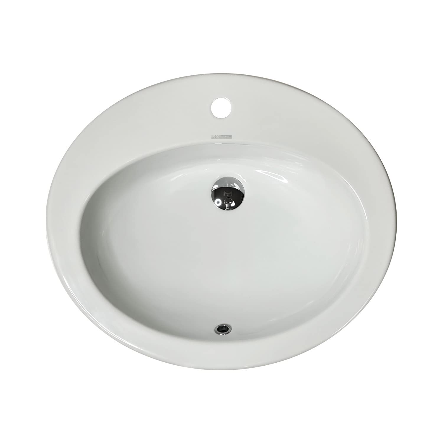 LAVABO Incasso TONDO Ceramica - Lavandino Soprapiano OVAL L. 62 x 52 cm Monoforo Pred. a 3 Fori