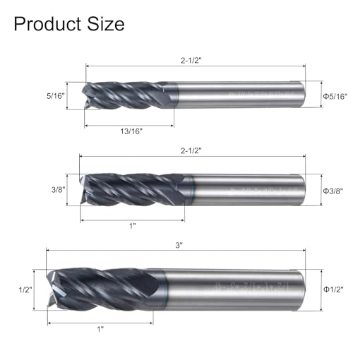 Image of uxcell End Mill Set 5 /16 inch 3 /8 inch 1 /2 inch 4 Flutes Spiral Helical Groove Tungsten Steel Straight Shank CNC Milling Bits for Aluminum Steel Cutting Metalworking