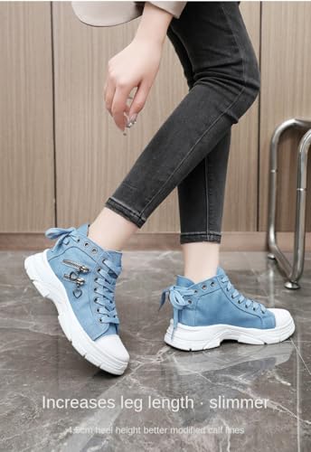 Women's Platform Side Zipper Design Canvas Shoes, Casual Lace Up Outdoor Shoes, Comfortable Valentine's Day Sneakers3