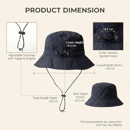 Image of Kraptick Adjustable Bucket Hat for Men - Wide Brim Sun Protection Safari Hat with Chin Strap for Outdoor, Fishing, Hiking, Trekking & Travel - Breathable Summer Boonie Cap
