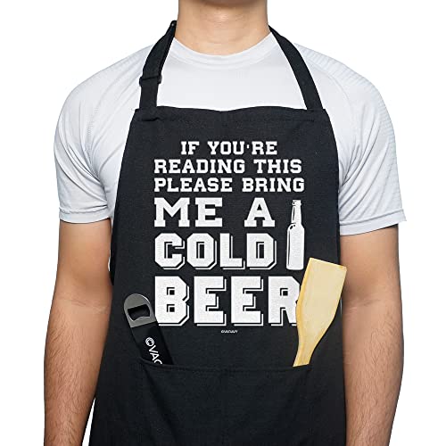 VAGAVY 100% Cotton, Black Funny Aprons for Men, Dad, Husband...