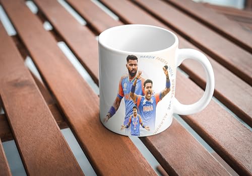 Image of Cricket Theme Coffee Mug IPL Edition - Stylish Helicopter Shot Print Cup - Gift for Cricket Fans, Boys & Friends (Hardik-3)