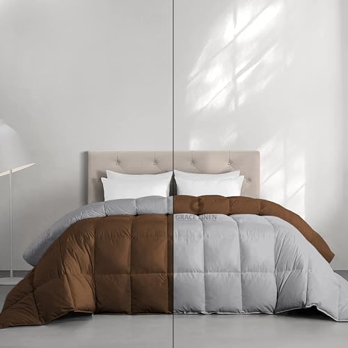 Image of Restful Sleep Reversible All Weather Comforter King Size - Dohar /Rajai /Blanket /Duvet -250 GSM Quilt Soft Microfiber Fill King Size (92 inchX106 inch) - Chocolate Brown /Silver Grey Color