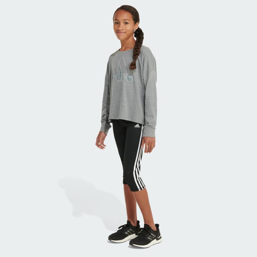adidas Girl's Heather Long Sleeve Waist Crew Tee (Big Kids)3