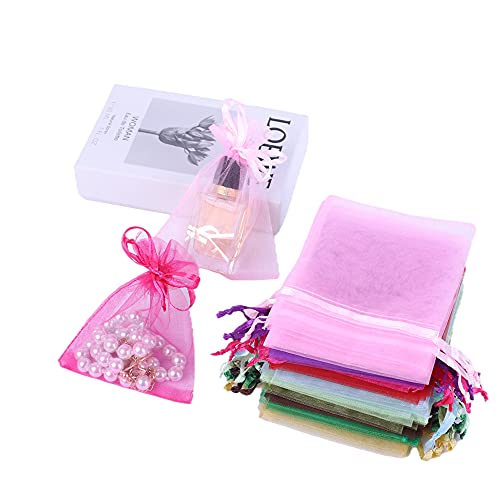Lysxp 100 Pcs 3×4 Inches, Sheer Organza Gift Bags With Drawstring, Jewelry Favor Pouches Christmas Candy Wedding Birthday Party Bags (Mixed Color,3In×4In） #TOP6