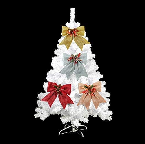4PCS Glitter Christmas Bow 11.8x13.8inch Christmas Tree Bow Knot with Artificial Red Berries Pine Cones Pine Needles Stem Holiday Decorative Bows for Indoor Outdoor Wreath Xmas Tree Decor (Rose Gold)
