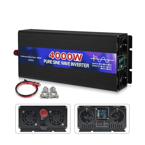 Inverter Per Auto Da CC 12V 24V 48V A CA 220V Convertitori Tensione Inverter A Onda Sinusoidale Pura Doppia Presa UE 4000W 5000W 6000W Power Inverter(12V,220V 50hz,4000W (Rated 2000W))